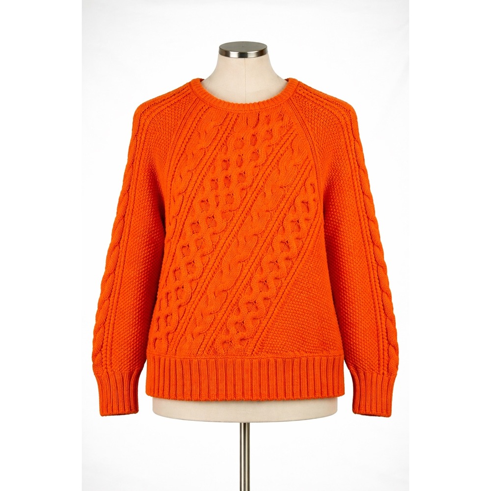 J.Crew Re-Imagined Womens Orange Cable Knit Cotton‎ Blend Sweater Medium M